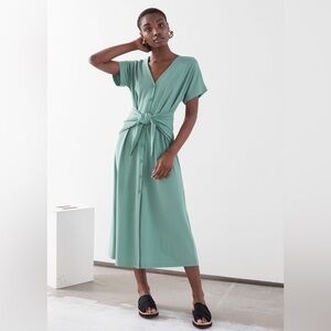 Women’s &other Stories Green Front Tie Midi Dress Size 4 Casual Cottagecore